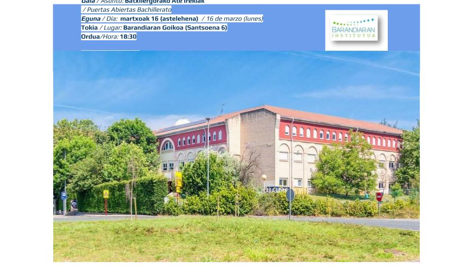 2026-27 KURTSORAKO BATXILERGOKO ATE IREKIAK/ONARPENA ETA MATRICULAZIOA